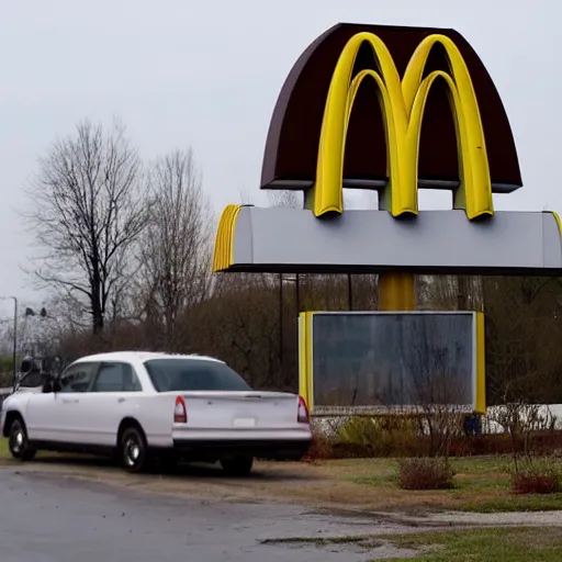 Image similar to the endless end beyond all ends, ultimate beauty defying comprehension, a field of broken time quivering in darkness, mcdonalds is all that remains in this wretched wasteland