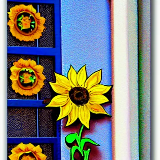 Image similar to sunflower on a balcony. popart