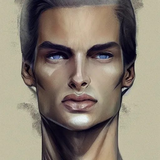 Prompt: a tall, lean man with light tan skin, blue eyes, and shoulder - length, slicked - back blonde hair combed down to the nape of his neck, long face with sunken cheeks and a well defined jawline, with vertical scars over his left eye, dressed casually, art by charlie bowater and artgerma