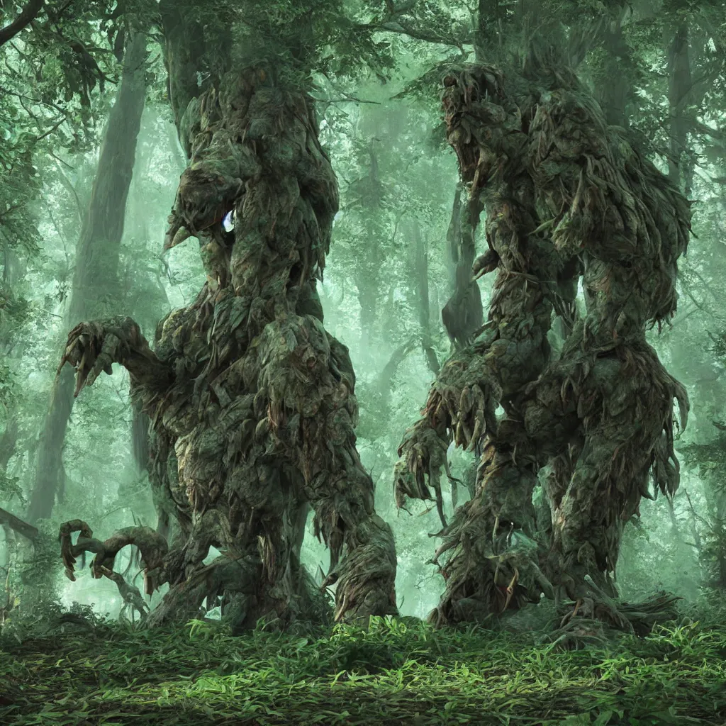 Image similar to funky forest movie monster digital art, redshift render, hyperrealistic, ray - tracing