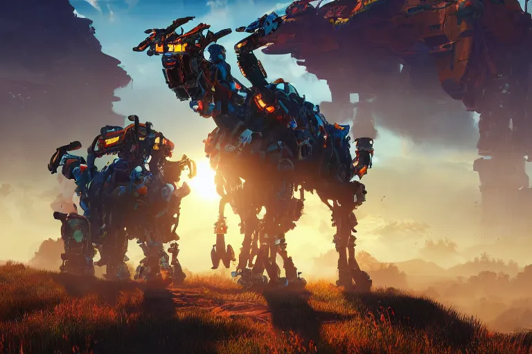 Image similar to scorcher machine mecha animal beast robot of horizon forbidden west horizon zero dawn bioluminiscence global illumination ray tracing hdr fanart arstation by sung choi and eric pfeiffer and gabriel garza and casper konefal