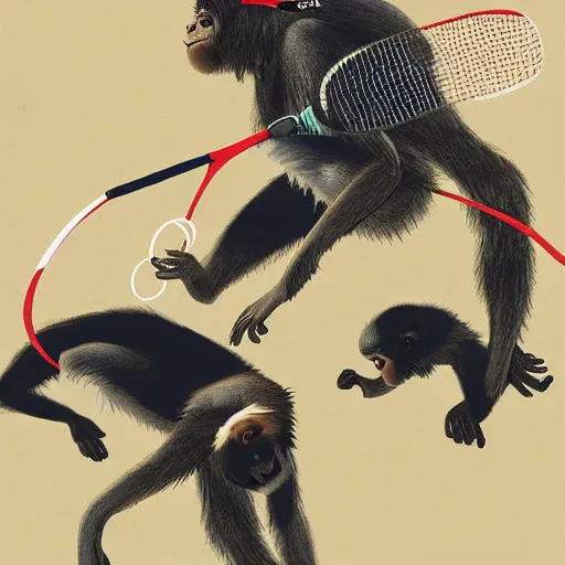 Image similar to illustration of monkeys playing badminton by ilya kuvshinov katsuhiro otomo