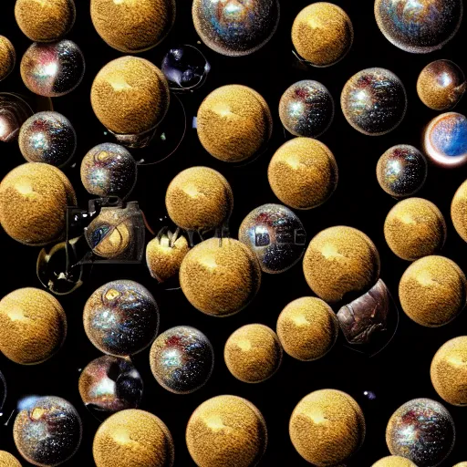 Image similar to army of balls with universes inside, hubble background, amazing, fire, 5 5 mm