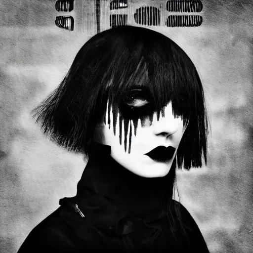 Image similar to music album cover artwork for an industrial electro song goth, black, grey, offwhite, grainy, bleak, gloomy photography and design
