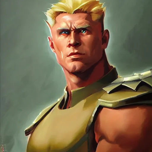 Prompt: greg manchess portrait painting of partially armored guile from street fighter as overwatch character, medium shot, asymmetrical, profile picture, organic painting, sunny day, matte painting, bold shapes, hard edges, street art, trending on artstation, by huang guangjian and gil elvgren and gerald brom