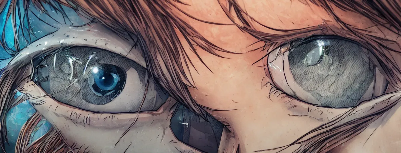 Prompt: close up of two eyes, determined, courageous. hyperrealistic anime background illustration by kim jung gi, colorful, extremely detailed intricate linework, smooth, super sharp focus, bright colors, high contrast, matte, octopath traveler, unreal engine 5 highly rendered, global illumination, radiant light