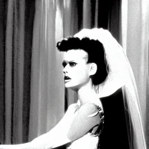 Image similar to bride of frankenstein as a teen, still from john hughes movie sixteen candles