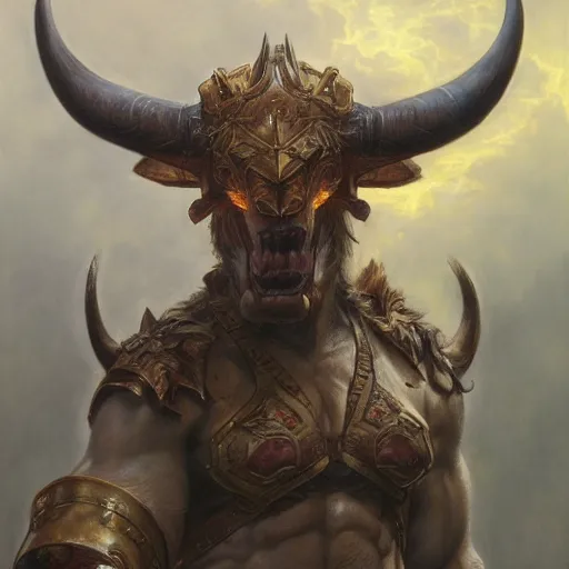 Image similar to Ferocious Minotaur portrait art by Donato Giancola and Bayard Wu, digital art, trending on artstation, 4k