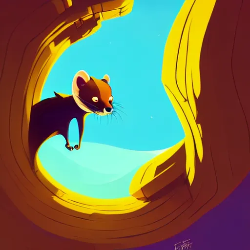 Image similar to curved perspective, extreme narrow, extreme fisheye, digital art of a marten animal cartoon character by anton fadeev from nightmare before christmas