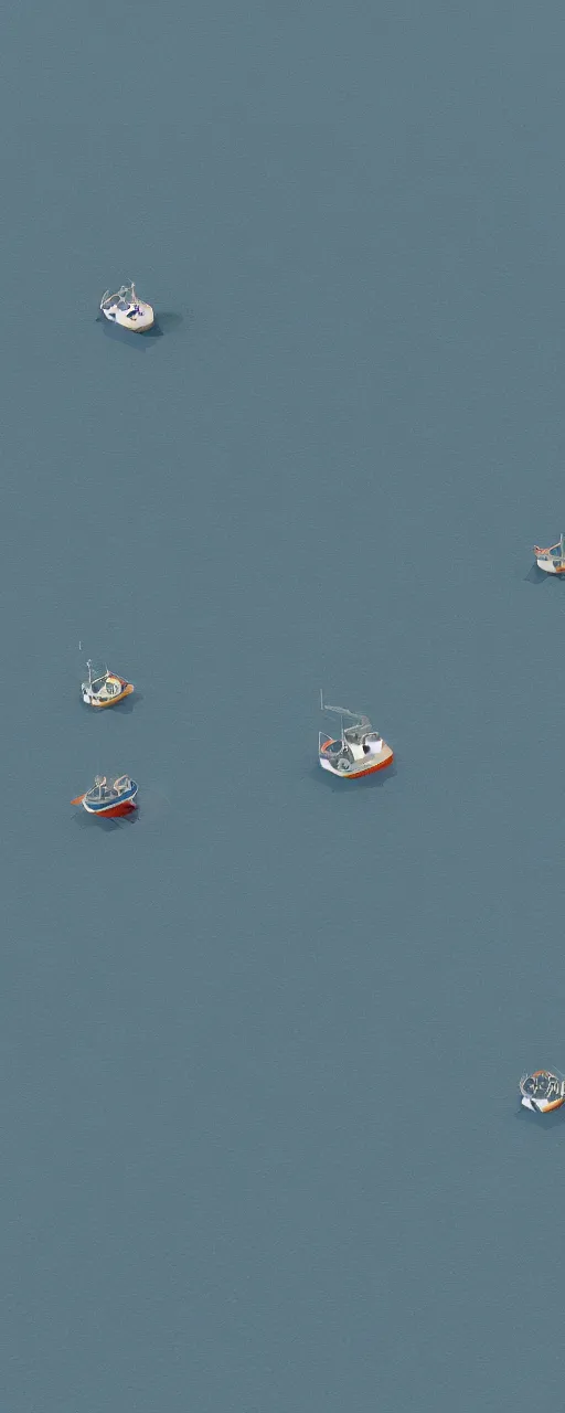 Prompt: fishing vessels in the bay lowpoly