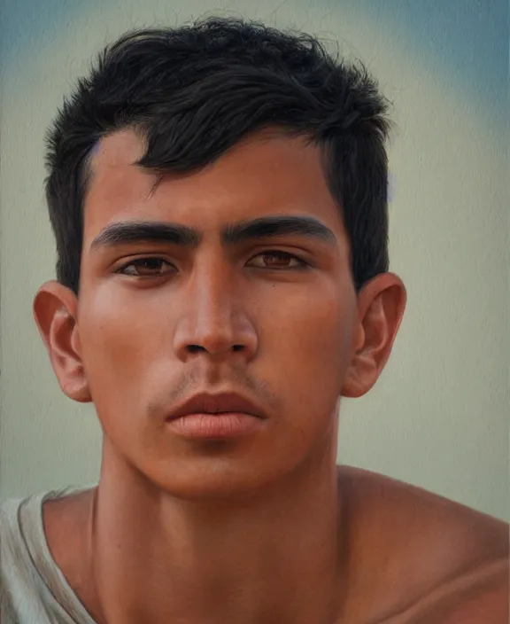 Image similar to heroic portrait of a mexican young man. art by denys tsiperko and bogdan rezunenko, hyperrealism