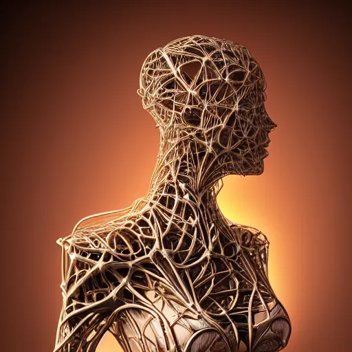 Image similar to beatifull frontal portrait of a woman, biomechanical sculpture, fractal, intricate, elegant, highly detailed, ornate, elegant , luxury, beautifully lit, ray trace