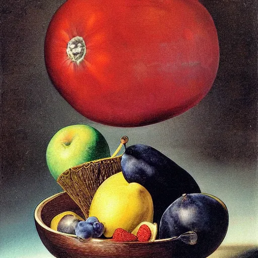 Prompt: bowl of fruits as style of Dalí