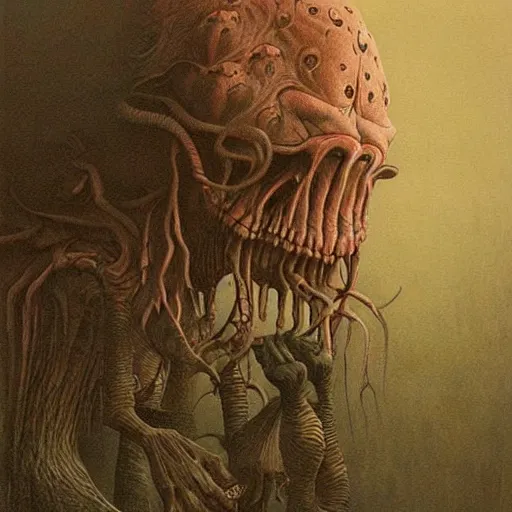 Prompt: a hyperrealistic colorful painting of a psychedelic alien nightmare, by john kenn mortensen and zdzislaw beksinski, highly detailed, vivid color,