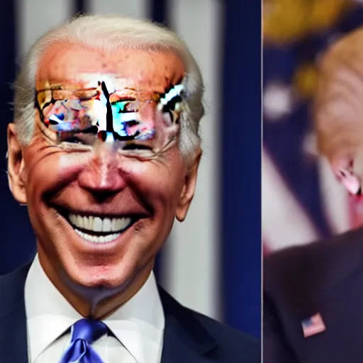 Image similar to joe biden laughing maniacally while donald trump cries in the background