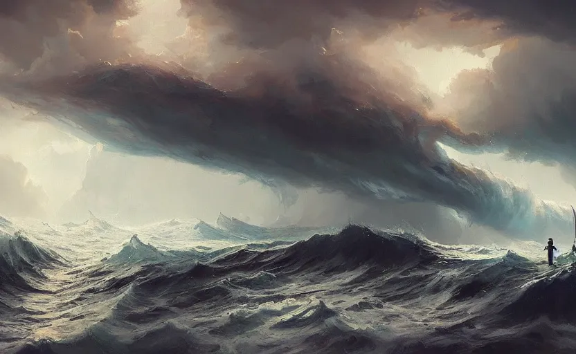 Prompt: a painting of ⛈⛈⚡⚡🌊🌊🌊 trending on artstation in the style of greg rutkowski