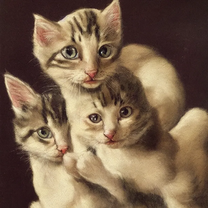 Prompt: studio portrait of an extremely cute kitten; extremely detailed; oil painting by Michelangelo Merisi da Caravaggio