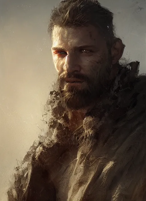 Prompt: portrait of a rugged medieval man, highly detailed, fantasy, godrays, cinematic lighting, close up, volumetric, realistic, digital art by greg rutkowski