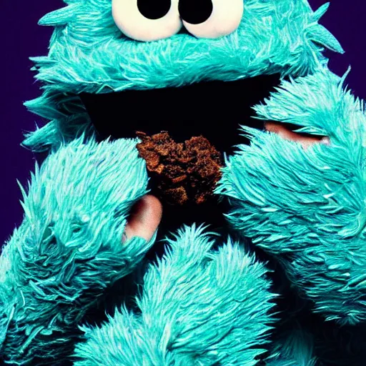 Image similar to cookie monster smoking a blunt turning into a weed bud stylised jonathan zawada photography portrait