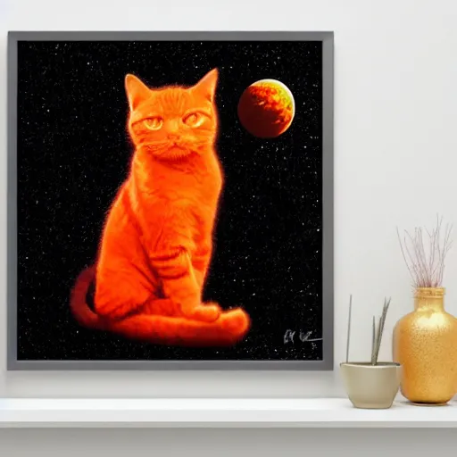 Prompt: A fuzzy orange cat sitting on planet earth, space with stars in the background, trending on artstation, 3D animation, by Beksinski