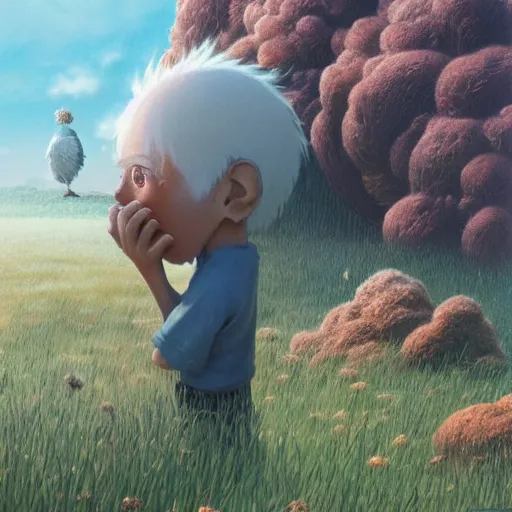 Prompt: friendly guy and small creature , with Fragile looking character portrait face made by Studio Ghibli highly detailed art, beautiful scene, sharp focus, smooth, 8k, anime art made by zdzisław beksiński