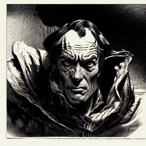 Prompt: portrait dramatic light, by bernie wrightson and simon bisley and joe fenton, inspired victorian sci - fi, etching, fine, sharp high detail, duotone screen print,