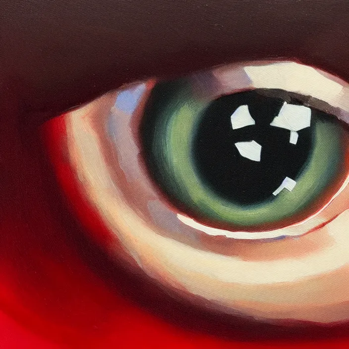 Prompt: a very detailed closeup painting of an eyeball with red veins, very small brushstrokes, in the style of edward hopper and enrico tammekand on artstation and awele benedict on artstation, 4 k,