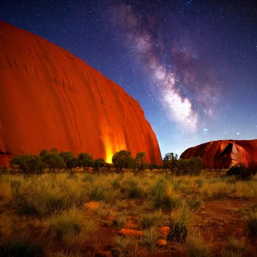 Prompt: terence mckenna, up close at uluru, smoking a cigar, stars, 4 k