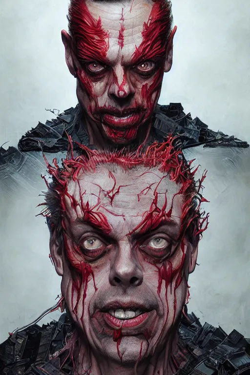 Prompt: Portrait of Steve Buscemi as Carnage, marvel comics, dark, intricate, highly detailed, smooth, artstation, digital illustration by Ruan Jia and Mandy Jurgens and Artgerm and Wayne Barlowe and Greg Rutkowski and Zdislav Beksinski