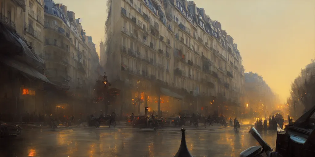 Prompt: paris in 1 9 1 7, extremely detailed digital painting, in the style of fenghua zhong and ruan jia and jeremy lipking and peter mohrbacher, mystical colors, rim light, beautiful lighting, 8 k, stunning scene, raytracing, octane, trending on artstation