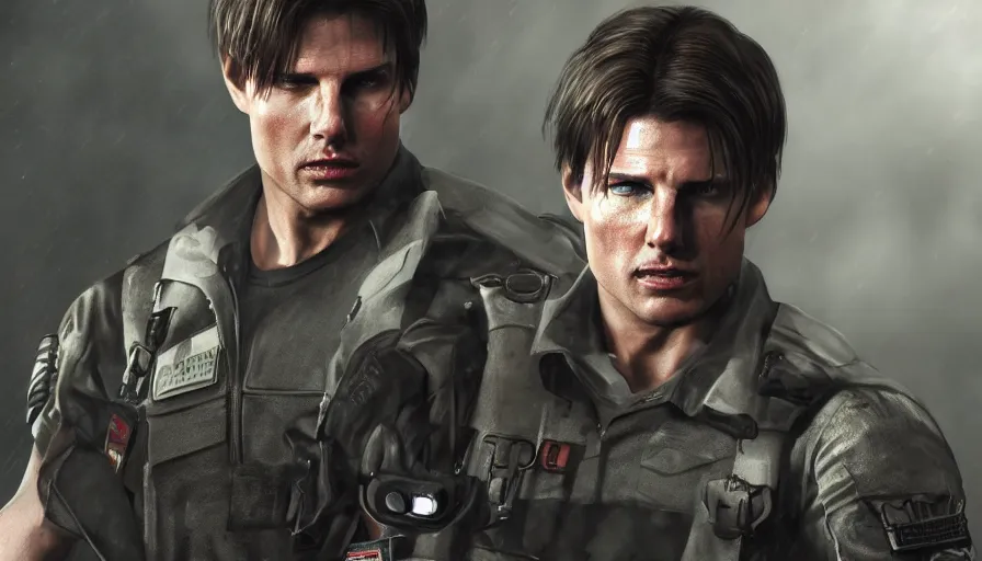Prompt: Tom Cruise is Leon Kennedy in Resident Evil 2 Remake, hyperdetailed, artstation, cgsociety, 8k