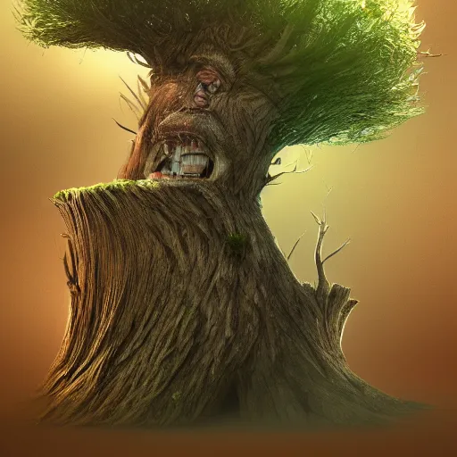 Image similar to donald trump is fused into a tree stump, hyperdetailed, artstation, cgsociety, 8 k