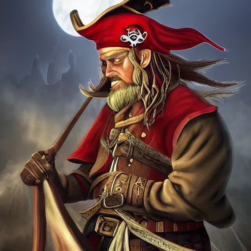 Image similar to Pirate king, high resolution fantasy concept art, realistic, intricate details, soft lighting