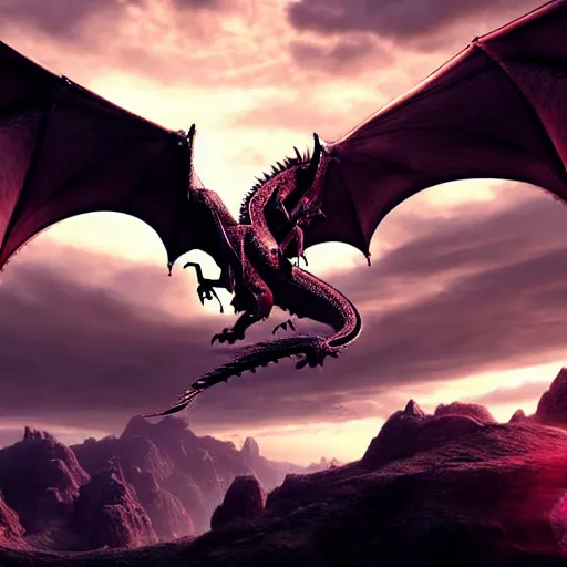 Prompt: a dragon wearing a saddle. Game of thrones. 4K. Rendered in unreal engine. Fantasy art. Digital painting. Matte painting. Beautiful sky. Volumetric light.