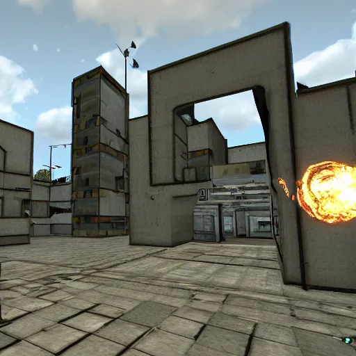 Image similar to garrys mod, half life 2 style map, fps shooter