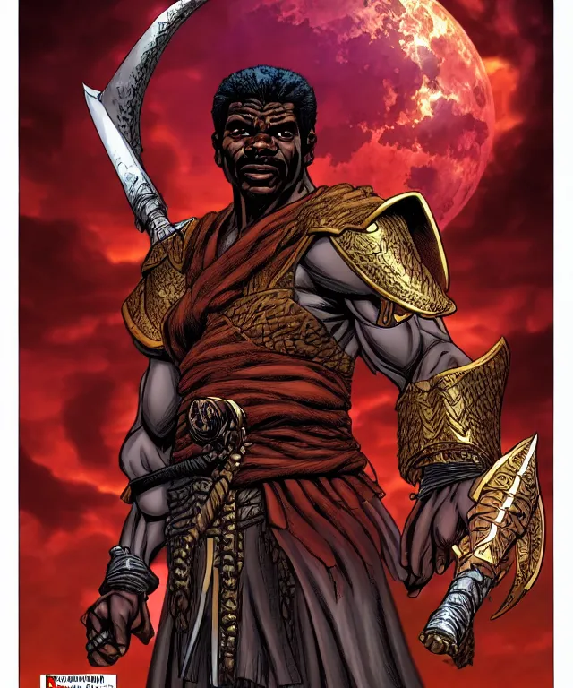 Image similar to a ( fantasy comic ) ( cover art ) portrait of ( keith david 1 9 8 8 ) as a warrior monk, digital illustration by ken taylor and sana takeda and kentaro miura, fine inking lines, vivid colors, dnd, photorealistic, hd, 4 k, trending on artstation