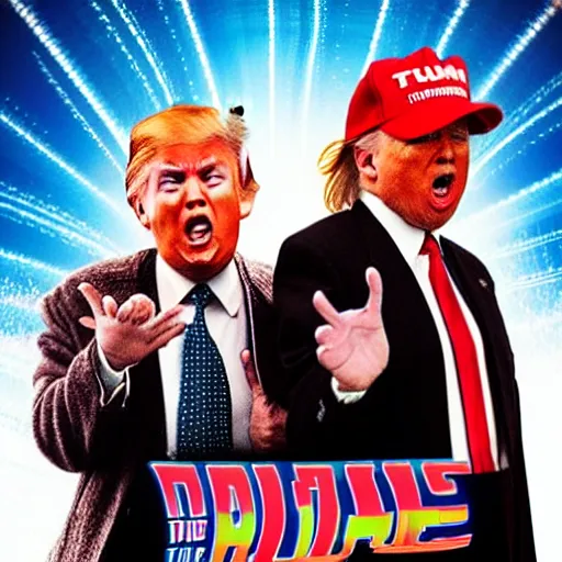 Prompt: donald trump and lil wayne in the back to the future movie poster,