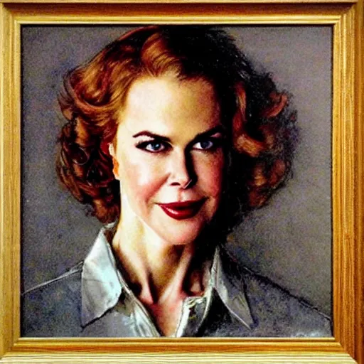 Prompt: portrait of nicole kidman, artist norman rockwell,