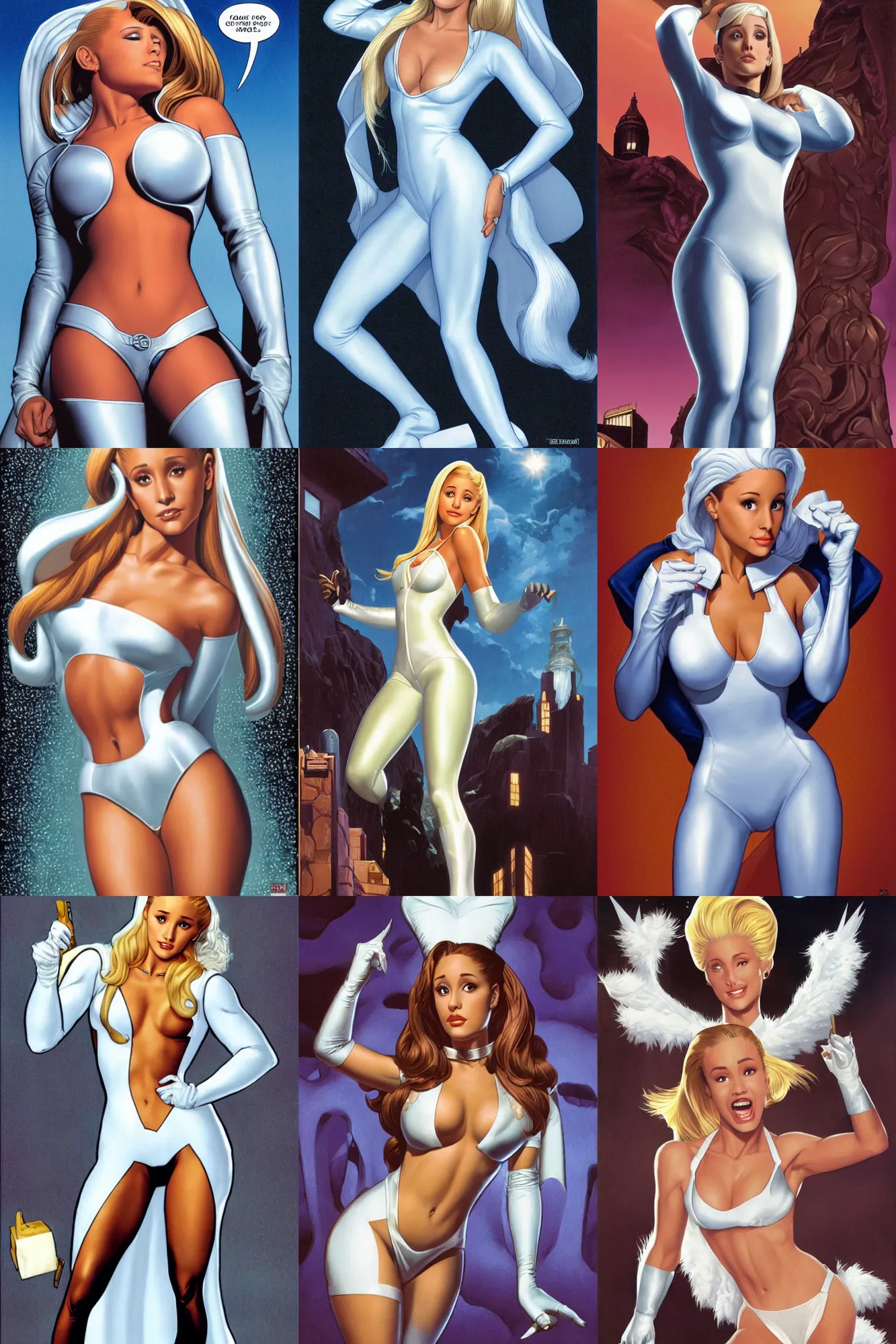 Prompt: Ariana Grande as Emma Frost by Greg Hildebrandt