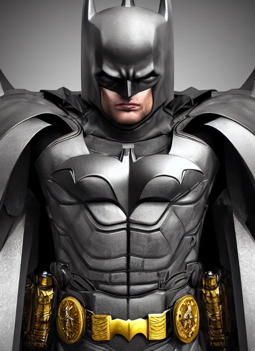 Prompt: hyper realistic batman in a obsidian metal armor, futuristic design, designed by makoto kobayashi and luca zampriolo, portrait, cyberpunk style, wood and gold details, intricate, extremely detailed, ornate, deep of field, hard surface, exoskeleton, substance designer metal unreal engine. amazing likeness. very detailed.