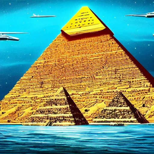 Prompt: a Stunning painting of A Great Pyramid of the Future by concept art,Retro colour,hyper detailed,8K Resolution