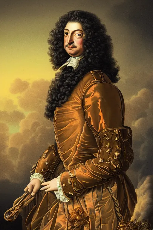 Image similar to portrait of ((((Louis xiv))))in the style of Rob Lefield and Dan Mumford Dan Mumford Dan Mumford , trending on artstation, digital art, surrealism, macro, vaporwave