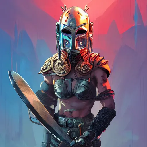 Image similar to cyberpunk viking helmet mask warrior goddess robot ninja fantasy, art gta 5 cover, official fanart behance hd artstation by jesper ejsing, by rhads, makoto shinkai and lois van baarle, ilya kuvshinov, ossdraws