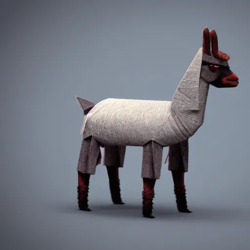 Prompt: *realistic full body cute retro llama, Origami Studio 3 design, Toon Boom render