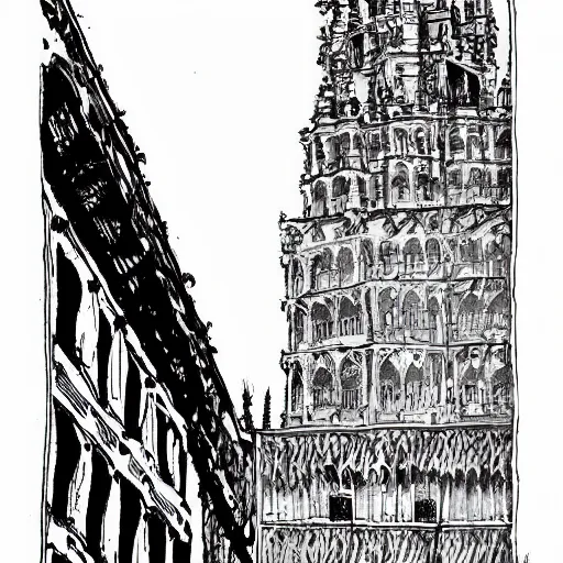 Prompt: la giralda from sevilla, ink manga drawing