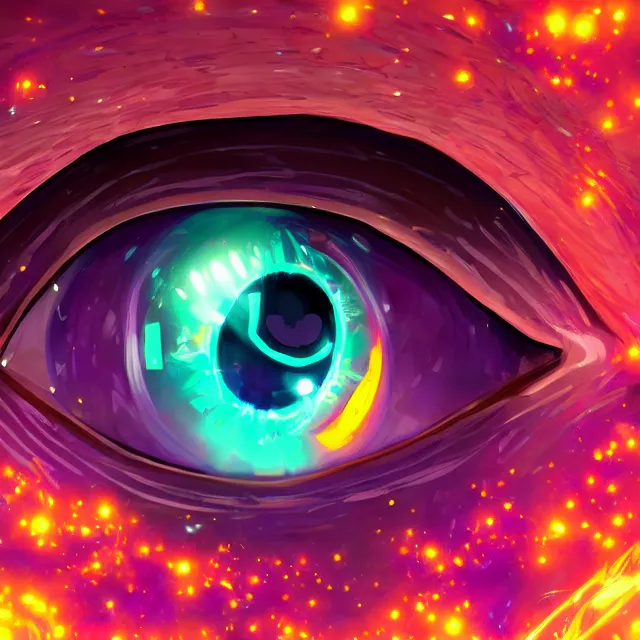 Image similar to a galactic neon eyeball, stars, artstation, digital art