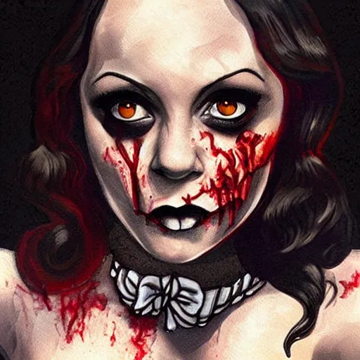 Image similar to zombie christina ricci pinup, art by michael miller