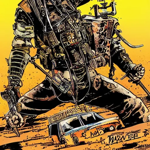 Image similar to mad max rockatansky fury road by brendan mccarthy