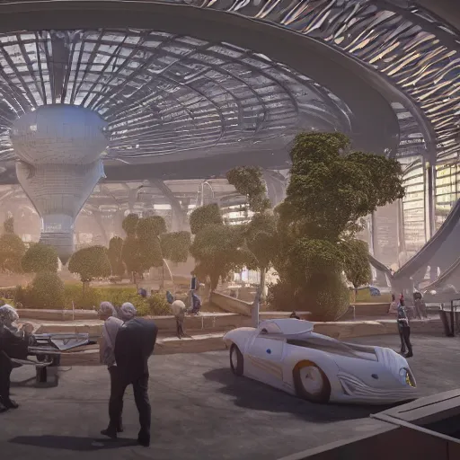 Image similar to octane render, industrial light and magic and weta digit, sharp professional photo inside a high - end luxurious solarpunk beautiful utopian futuristic chicago worlds fair, ultradetailed, photorealistic