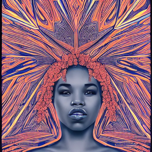 Prompt: the head of a beautiful black woman partially made of carrots and blueberries looking up, an ultrafine detailed illustration by james jean, final fantasy, intricate linework, bright colors, behance contest winner, vanitas, angular, altermodern, unreal engine 5 highly rendered, global illumination, radiant light, detailed and intricate environment